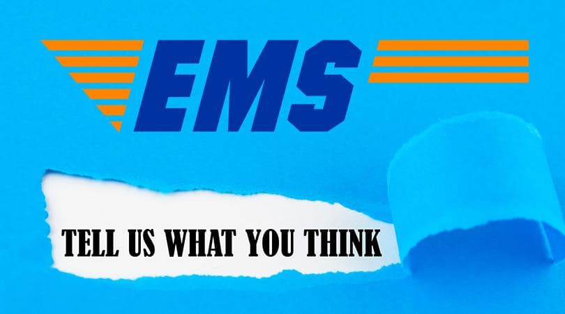 EMS logo and message asking members for feedback